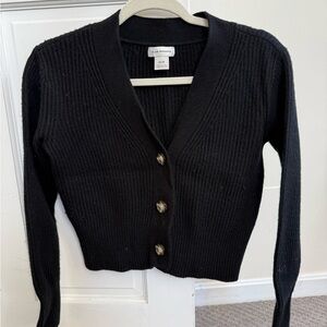 Black Ribbed Cardigan Sweater